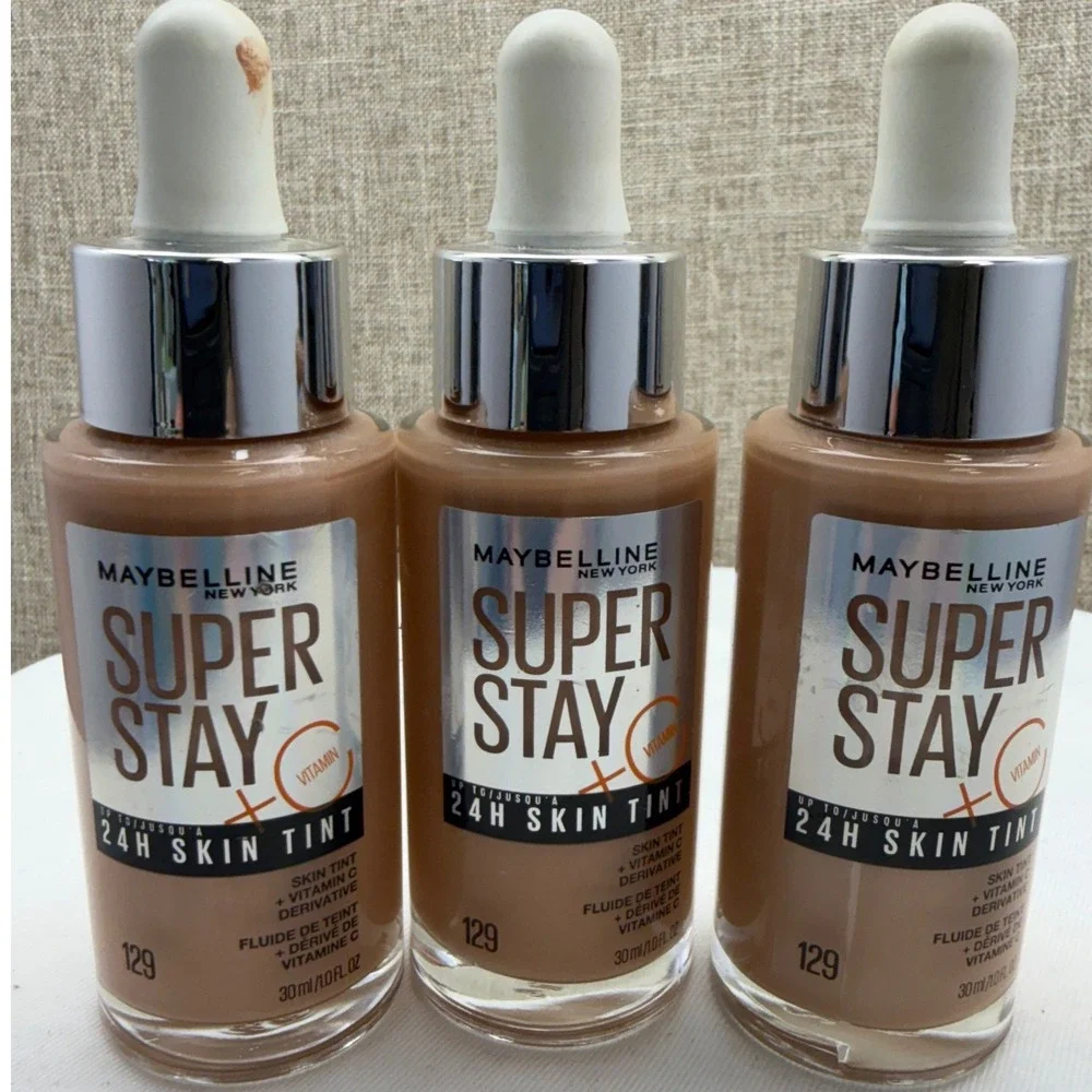 Lot of 3 Maybelline Super Stay 24H Skin Tint Vitamin C Shade 129 Medium 1oz Each